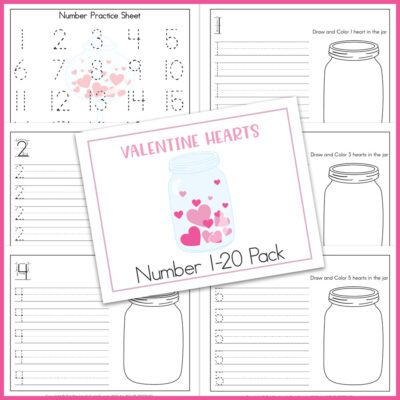 practice for numbers 1-20 with Valentine's Day theme