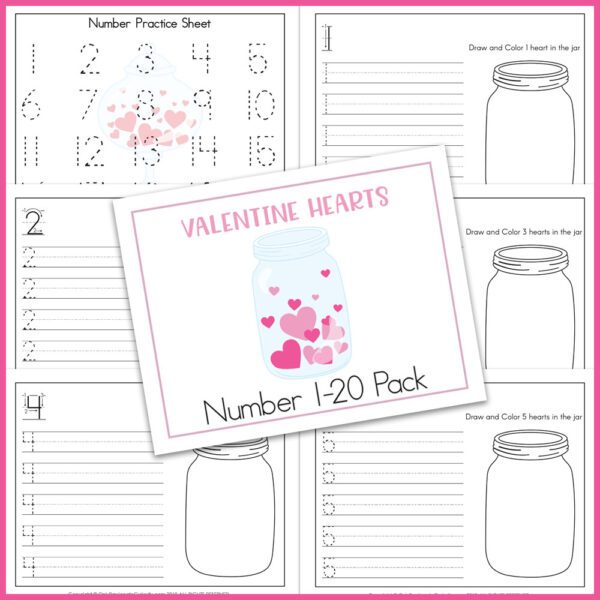 practice for numbers 1-20 with Valentine's Day theme